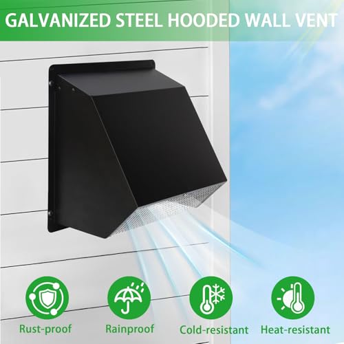 Image of 7Inch Wall Vent with Screen and Damper,Galvanized Steel Hooded Wall Vent Cover Cap Exhaust Vent Cover Outside,Exterior Vent Hood Outdoor for Kitchen Range Hood Laundry Dryer Bathroom Fan Duct Air Vent