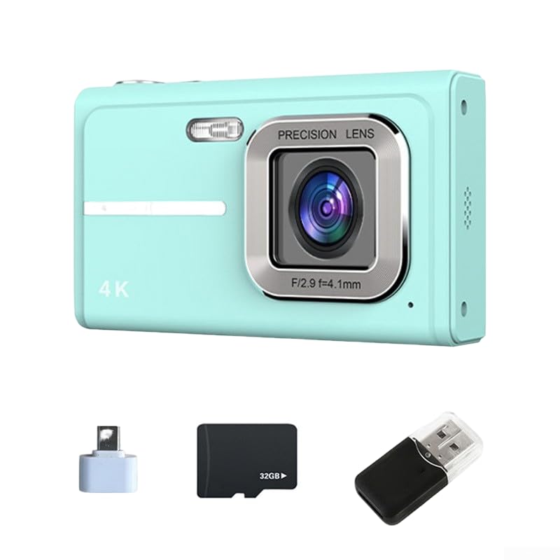 Kompakte Vlog-Digitalkamera, 6,1 cm Display, 48 MP Bildaufnahme, 1080P Videoaufnahme-Funktion für Reisen, tragbare Fotografie (Blau 32G)