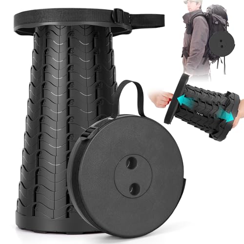 Collapsible Stool, Folding Chair – Upgraded Portable Chair with Load Capacity 400lbs, Portable Stool for Camping Fishing Hiking – Folding Tool with Carrying Straps,Gifts for Fisherman (Black)