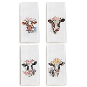 Flowers Highland Cow Kitchen Towels and Dishcloths Sets of 4, Farmhouse Cute Cow Print Dishcloth Watercolor Decorative Hand Tea Towel for Kitchen Home Cooking Baking Cleaning, 16×24 Inches Flowers Highland Cow Kitchen Towels and Dishcloths Sets of 4 Farmhouse Cute Cow Print Dishcloth Watercolor Decorative Hand Tea Towel for Kitchen Home Cooking Baking Cleaning 1624 Inches