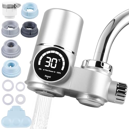 Filtro de agua para grifo con indicador LED, filtro de agua potable, elimina cloro, metales pesados, esterilización UV para cocina, viajes, mascotas