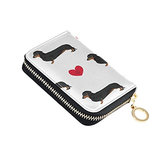Oyihfvs Dachshund Dog Seamless Heart Grey Credit Card Coin wallet, RFID Blocking Compact Women Leather Card Holder, KeyChange Organizer, Zipper Purse Clutch Pouch Pocket, Multicolor, 4.7x3.1x0.8 Inch