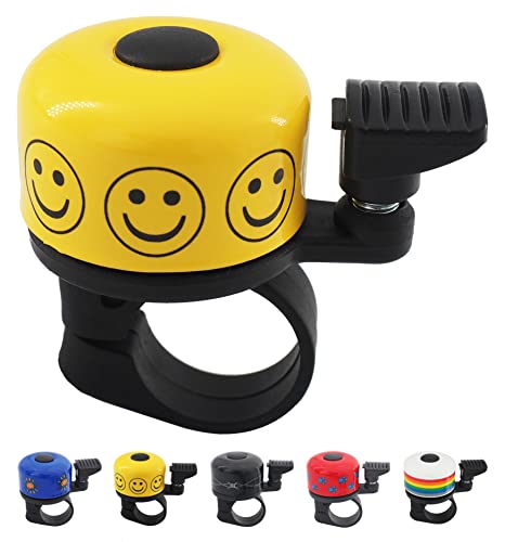 Mini Fahrradklingel - Gelb mit fröhlichen Smileys - Klingel passend für jedes Fahrrad - ideal für Kinder und Erwachsene Cover