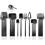 JASHII Silverware Set Satin Finish 24-Piece Stainless Steel Flatware Set Kitchen Utensil Set Service for 6 Tableware Cutlery Set Dishwasher Safe (Matte Black)