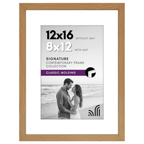 Americanflat 12x16 Picture Frame with Shatter-Resistant Glass - Use as 8x12 Frame with Mat or Display 12x16 Photo Without Mat - Signature Collection - Picture Frames for Wall Display - Dark Oak