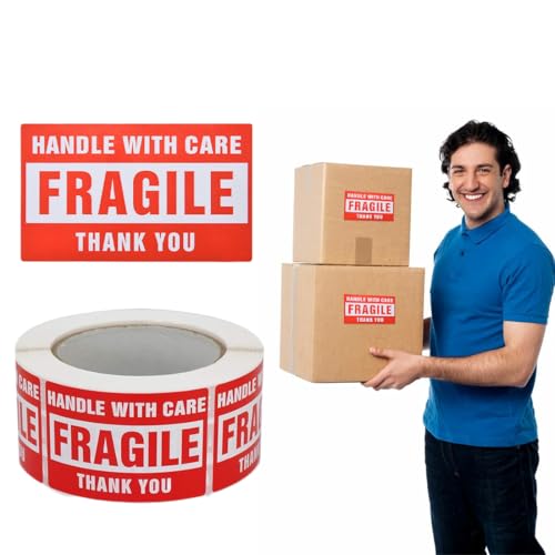 WUSJCOF 250Etichette Attenzione Frammenti di Vetro Pericolo di Rottura Handle With Care Fragile Scatole per Spostamento (25x45 mm)