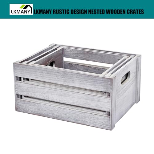 Lkmany Decorative Wood Crates Nesting Crates Storage Container,Rustic Wooden Crates For Storage, Display, Decor, Boxes-Nature Rustic White Set Of 3 thumb #4