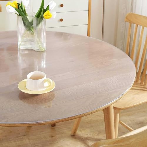 Drsyffsup Mantel Redondo Transparente de plástico, Lavable, de PVC, Impermeable y Resistente al Aceite, para Mesa de Comedor, 2 mm de Grosor, Mate Esmerilado.(120cm de diámetro)