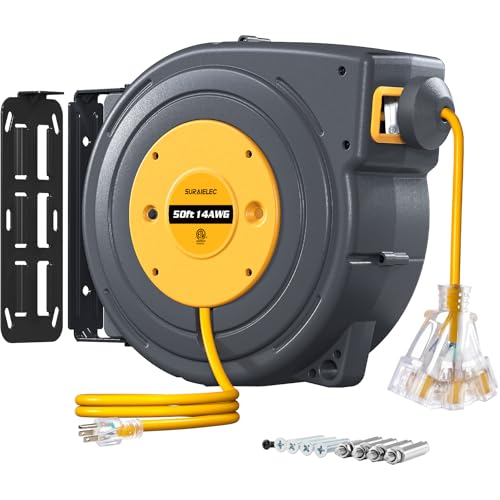 SURAIELEC 50 FT Extension Cord Reel, 14 Gauge...