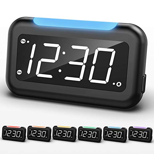 Housbay Digital LED Alarm Clock for Bedrooms-7 Colors Nightlight, Easy to Set, Full Range Brightness Dimmer, USB Charger , Battery Backup ,Plug-in Clock for Kids, Teens, Boys, Girls