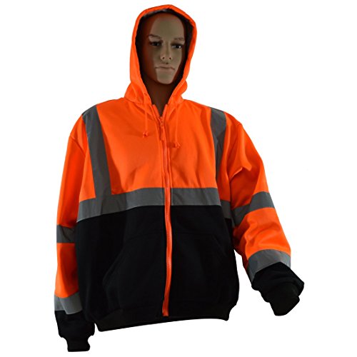 Sweatshirt Hooded Two Tone with Liner Ansi 107-Class 344; 2 Slash Pockets44; Orange & Black - 4X