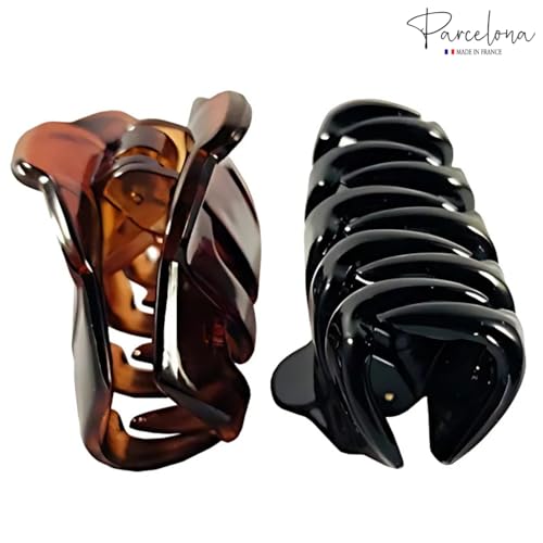Pinza para el cabello Parcelona French Tubular pequeña cobertura con resorte patrón carey y negra para cabello fino miniatura 4