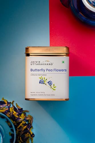 Image of Jaivik Uttarakhand - Detox Butterfly Pea Leaves Herbal Tea (170.1 g), Mood-Enhancing Beverage, Healthy Hair, Flower Based, Pack of 3 Tin Box