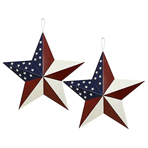 Patriotic Metal Barn Star Outdoor Indoor Hanging Wall Decor Star Ornaments 4th of July Decoration Country Style 2pcs (12"-A) Cover