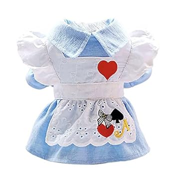 KUTKUT Lace Dress for Small Dogs | Bubble Sleeve Heart Embroidered Ruffle Dress for Small Dogs & Cats Shish Tzu, Pug, Poodle etc (Size: L, Adjustable Bust: 42-46cm, Back Length: 35cm)