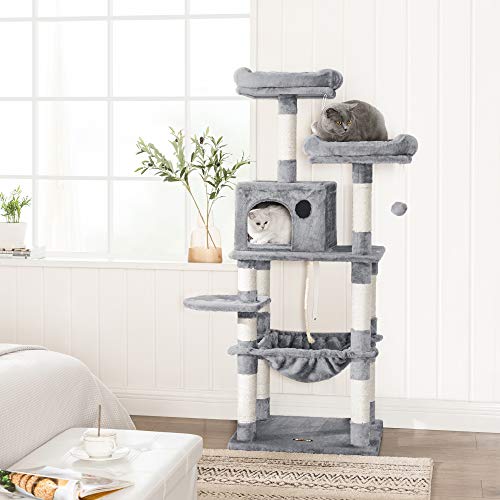 FEANDREA 56.3 inches Multi-Level Cat Tree with Hammock, Cat Tower for Large Cats UPCT15W