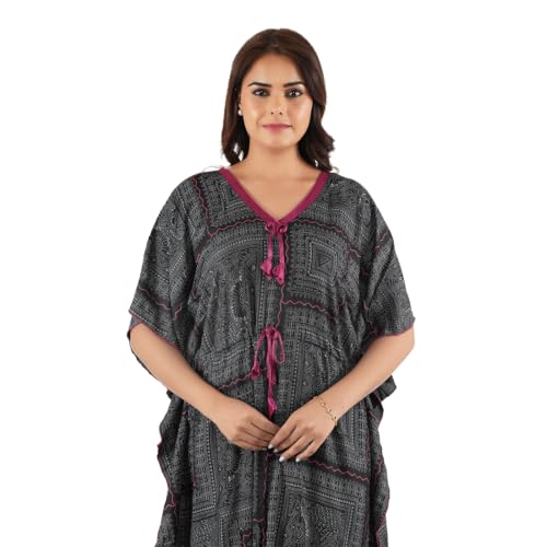 Image of Kaftan Printed Cotton Maxi Dress /Nighty /Nightdress for Ladies /Girls /Women | Free Size
