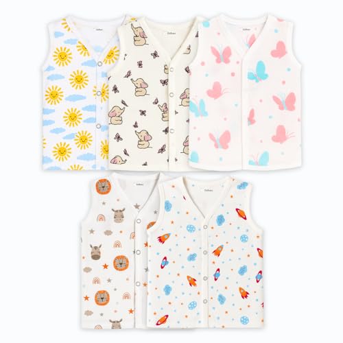 Image of Kidbea Muslin Cotton Baby Jabla for Boys & Girls | Cute Printed Soft V-Neck, Sleeveless Baby Jhabla Vest for Newborns & Infants