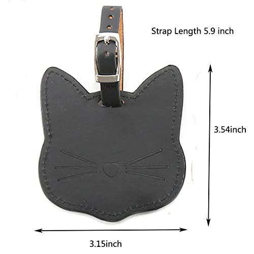 Cute Cat Shape Luggage Tags ID Label and Address Card, PU Leather Luggage Identification Tags for Travel Bag Suitcase Brown Black 2pcs3