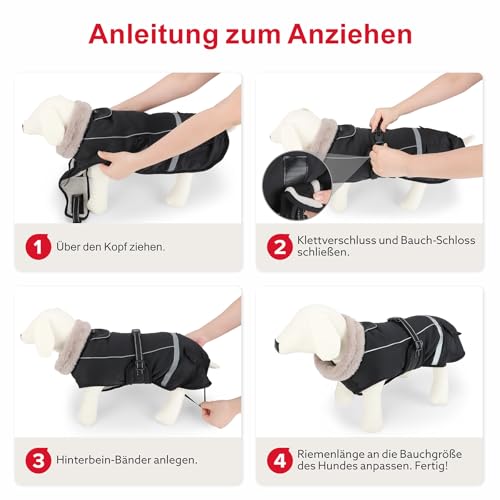 Woiil Hundemantel Winter, Hundemantel Wasserdicht für Grosse Hunde mit Verstellbaren Schultergurten, Hundejacke aus Fleece, Reflektierende Streifen, Geeignet für Deutsche Schäferhunde (XXL,Schwarz)