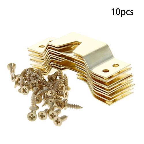 Image of MroMax 10PCS Keyhole Hanging Plate 2.48 inch x 0.79 inch Single Hole Hook Metal Keyhole Hangers Keyhole Hanging Fasteners for Mirror Picture Frames Gold