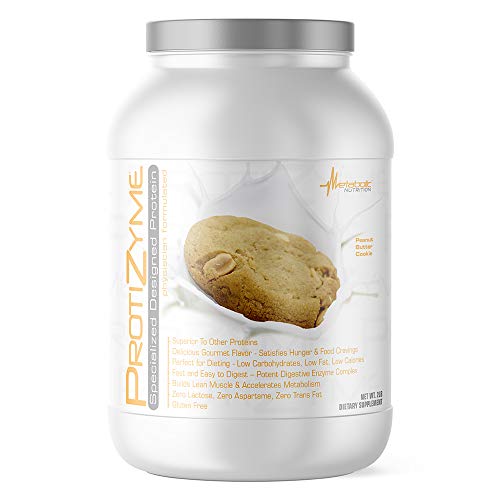 Metabolic Nutrition, Protizyme, 100% Whey Protein Powder, High Protein, Low Carb, Low Fat with Digestive Enzymes, 24 Essential Vitamins and Minerals, Peanut Butter Cookie, 2 Pound