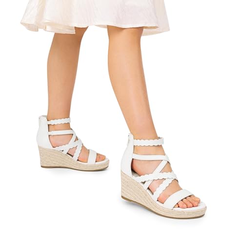 Image of DREAM PAIRS Girls Wedge Sandals Flatform Open Toe Platform Sandals Flower Wedding Party for Little Kid /Big Kid