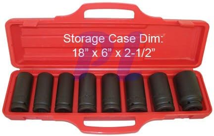 8 PC 3/4" Drive Deep Impact Socket Set, SAE 15/16"–1-1/2" + Square, Professional Mechanic Tools