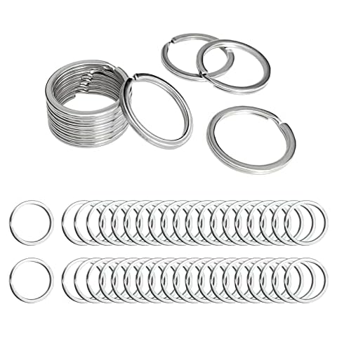 HeeYaa Flat Key Rings 1 inches Flat Key Rings Metal Keychain Rings Split Keyrings Flat O Ring for Home Car Office Keys Attachment(Silver) Cover