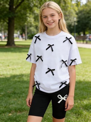 Image of Kids Girl Clothes Heart Print Short Sleeve Top and Shorts Cute Girl Summer Outfits Short Set