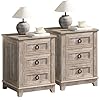 Farmhouse night stand set of 2 18 end table with 3 drawer metal handle dresser for bedroom sofa bed side table chest of drawerswood nightstand cabinet for organizer living room oak  urban country home decor