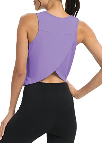 Image of Mippo Workout Tops for Women Cropped Open Back Sleeveless Tank Tops Athletic Gym Yoga Shirts Loose Fit