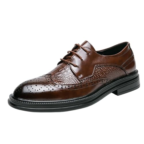 Vintage Elegant Men's Leather Shoes Brogue Wingtip Lace-Up Dress Shoes Comfortable Thick-Soled Formal Oxfords