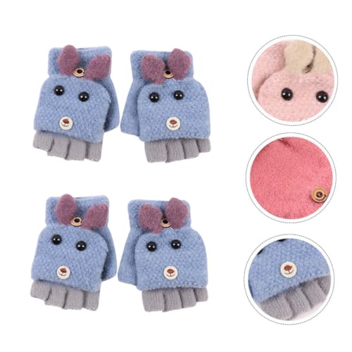 2pairs Half Finger Knitted Gloves for Boy Girl Cartoon Dog Design Cover for Writing Random Colors Warm and Comfortable for Use4