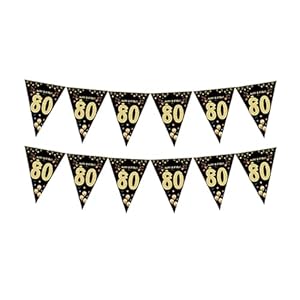 RETUOLWAG Schwarz-Goldene 80. Geburtstag Wimpelkette Girlande