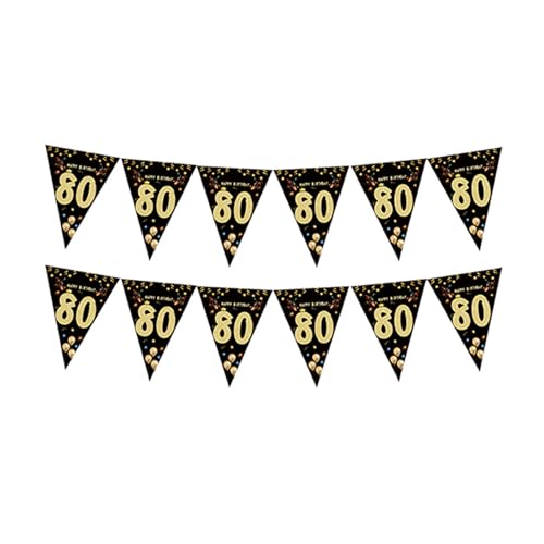 RETUOLWAG Schwarz-Goldene 80. Geburtstag Wimpelkette Girlande
