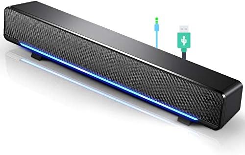 Mini portatif USB Barre son filaire Music Player Bass Surround Soundbox Speaker avec 3.5 mm Prise audio pour bureau, Ordinateur portable, TV, Smartphone, tablette PC, MP3, MP4 et plus (Noir)