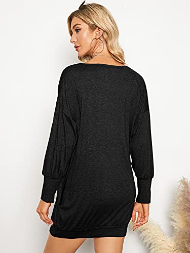 Zanzea Women's V Neck Long Sleeve Casual Oversized Baggy Tops Loose Blouses Pullover Tunic Sweater Dress Black L #TOP4