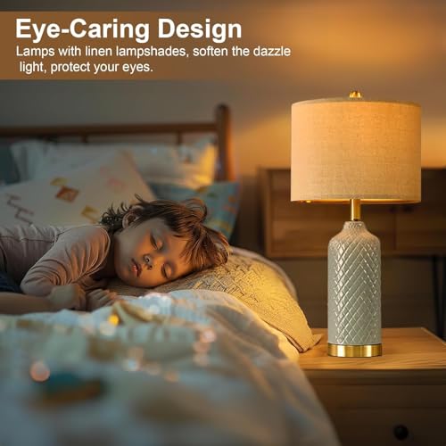 24.25" Table Lamp Modern Ceramic Blue Lamps for Living Room Bedroom Boho Bedside Table Lamps for Night Stands Nightstand Lamp Coastal Side End Table Lamps Reading Light Home Office Dorm Deco Gifts