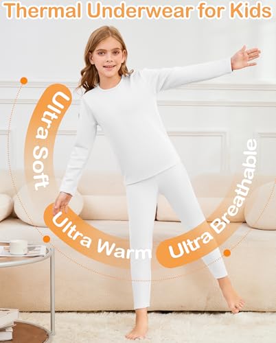 2 Set Girls Thermal Underwear Sets Kids Double-Sided Fleece Lined Long Johns Base Layer Top and Bottom for Cold Weather2