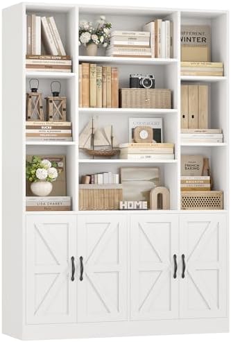 HOSTACK 75” Tall Book Shelf and Bookcase, White Bookshelf with St...