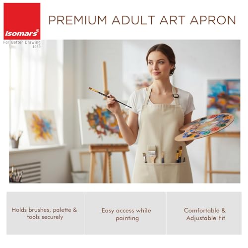 Image of Isomars Painter's Apron - Grey Canvas Art Apron for Artists, Painters, Students & Crafters - Size: Regular - 23.5 inch x 24.5 inch