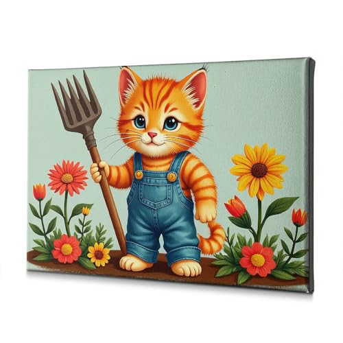 Idée cadeau tableau spirituel chaton et fleurs colorées 30x40cm