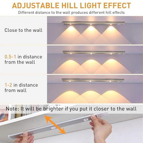 Image of One94Store 40cm Motion Sensor LED Light, Rechargeable 1200mAh Under Cabinet Lamp, Dimmable Wireless Stick-On Lighting for Closet, Kitchen, Wardrobe & Stairs (Pack of 3, Warm White)
