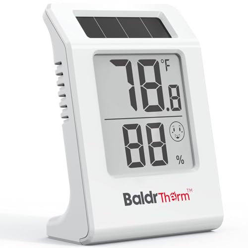 BaldrTherm Solar-Powered Hygrometer & Thermometer, 2.2'' Indoor Temperature Sensor Monitor