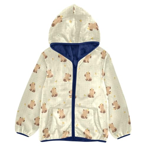 Cute Capybaras Toddler Fleece Jacket Baby Boys Hooded Zipper Long Sleeve Thick Warm Outerwear 3-10 Years