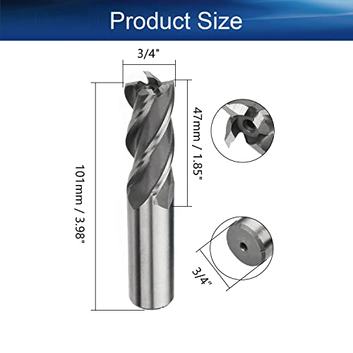 Image of Auniwaig 3 /4 inch Straight Shank End Mill Cutter, 4-Flute End Mill Bits,HSS-AL Spiral Bits, Round Shank Milling Cutting Tool for Stainless Steel Alloy Copper Metal 1Pcs