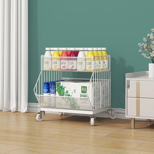 Retail Display Storage Rack，Supermarket Vegetable Shelves, Large Wire Storage Baskets Stackable 2 3 4 5, Movable Supermarket Shelf Snack Rack Display Stand with Wheels, Organizer Holder for