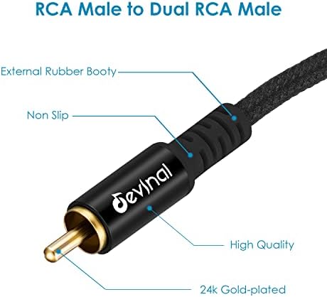 Devinal 3.3Ft/1M RCA Y Splitter Cable 1 Male to 2 Male Adapter Gold-Plated Connectors for Subwoofer/Amplifier/Hi-Fi/Home Theater/Receiver