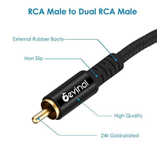 Devinal Rca Y Cable, Rca/Phono Y Splitter Cable, Rca 1 Male To 2 Male Y-Adapter, Rca Male/Male Plugs Digital Stereo Subwoofer Cable Gold Plated For Subs/Amps/Hi-Fis/Home Theater/Receivers 6.5Feet/2M #TOP1
